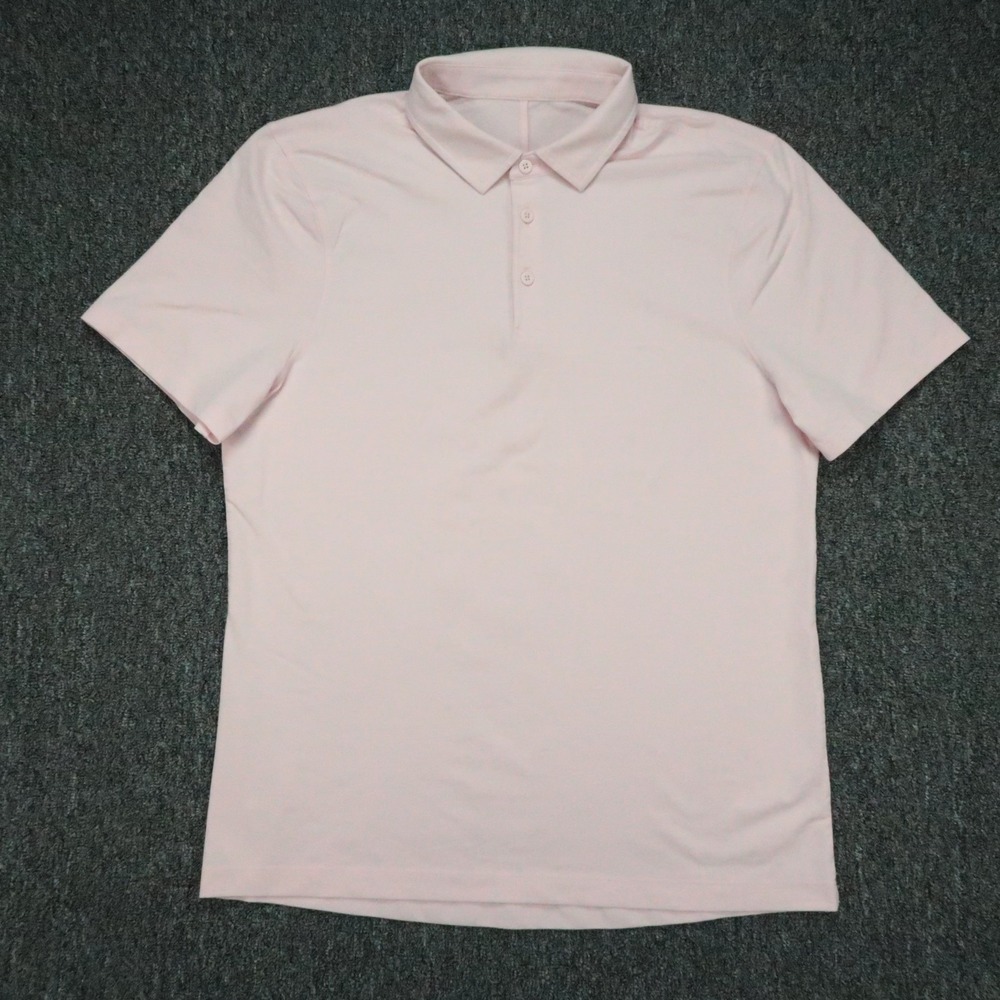 lululemon Shirt Mens Medium Pink Evolution Polo Short Sleeve Performance Golf